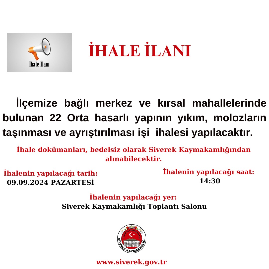 Orta Hasarlı Bina Yıkım İlanı